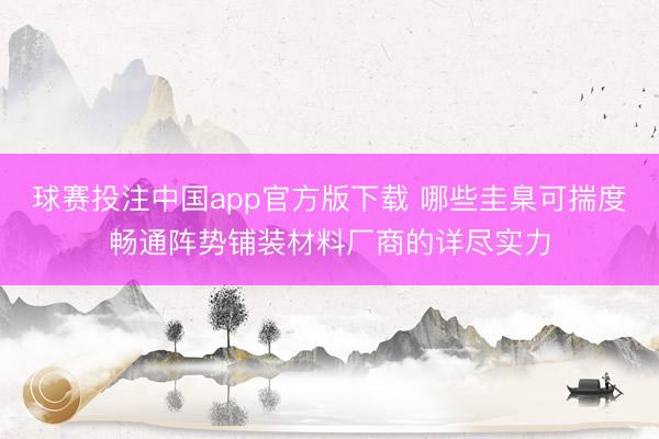球赛投注中国app官方版下载 哪些圭臬可揣度畅通阵势铺装材料厂商的详尽实力