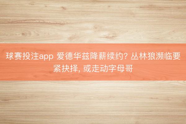 球赛投注app 爱德华兹降薪续约? 丛林狼濒临要紧抉择， 或走动字母哥