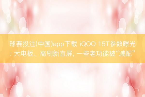 球赛投注(中国)app下载 iQOO 15T参数曝光: 大电板、高刷新直屏, 一些老功能被“减配”