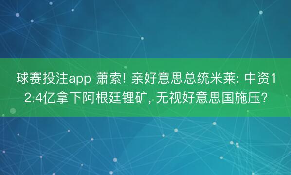 球赛投注app 萧索! 亲好意思总统米莱: 中资12.4亿拿下阿根廷锂矿， 无视好意思国施压?