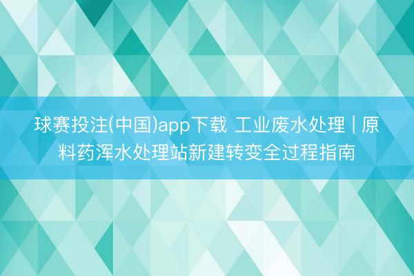 球赛投注(中国)app下载 工业废水处理 | 原料药浑水处理站新建转变全过程指南