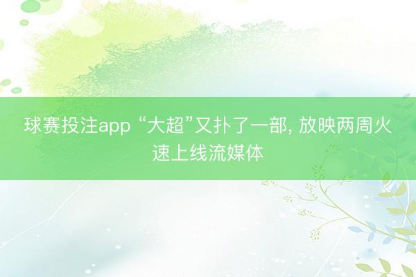 球赛投注app “大超”又扑了一部， 放映两周火速上线流媒体