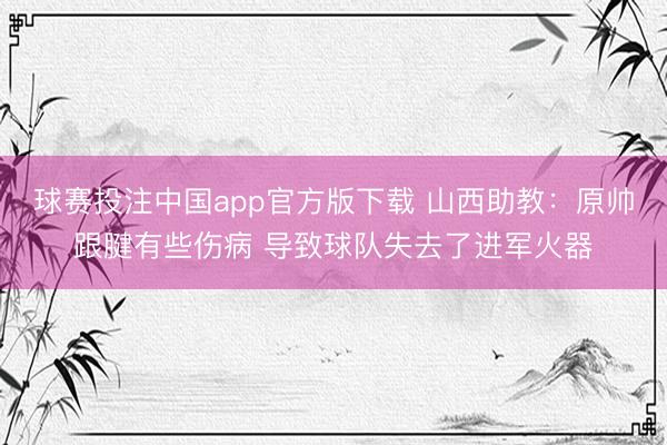 球赛投注中国app官方版下载 山西助教：原帅跟腱有些伤病 导致球队失去了进军火器