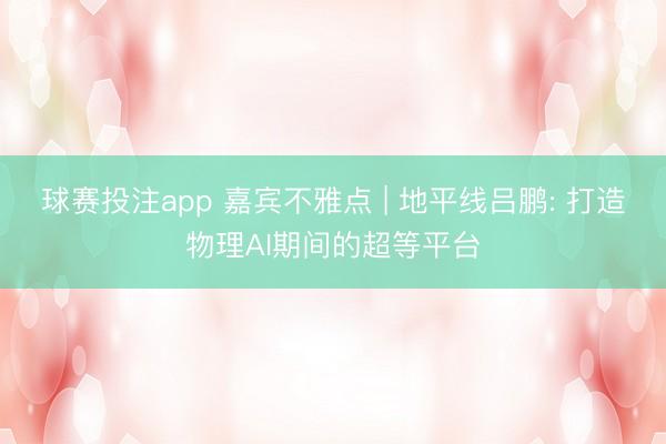 球赛投注app 嘉宾不雅点 | 地平线吕鹏: 打造物理AI期间的超等平台