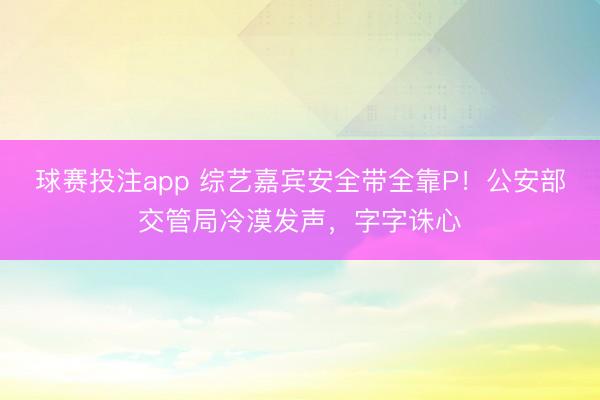 球赛投注app 综艺嘉宾安全带全靠P！公安部交管局冷漠发声，字字诛心