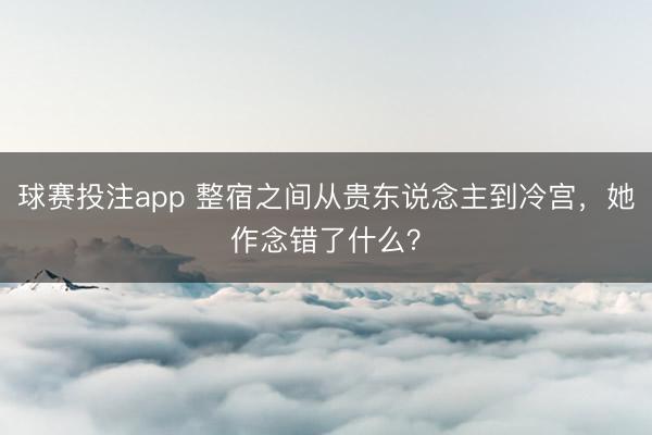 球赛投注app 整宿之间从贵东说念主到冷宫，她作念错了什么？