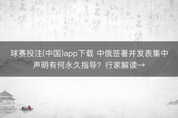 球赛投注(中国)app下载 中俄签署并发表集中声明有何永久指导？行家解读→