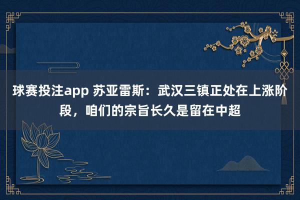 球赛投注app 苏亚雷斯：武汉三镇正处在上涨阶段，咱们的宗旨长久是留在中超