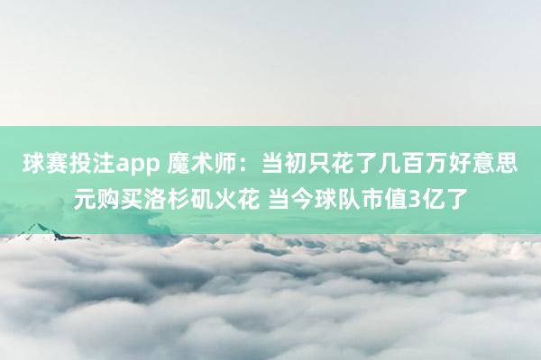 球赛投注app 魔术师:当初只花了几百万好意思元购买洛杉矶火花 当今球队市值3亿了